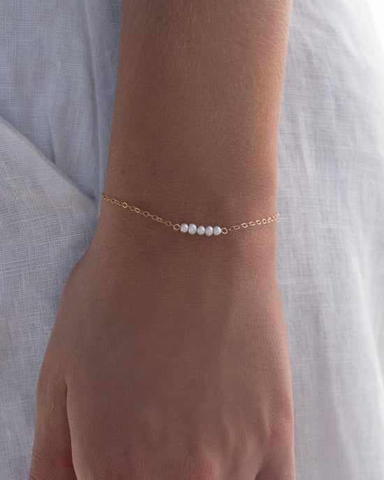 SMALL FRESHWATER PEARL STACK BRACELET - The Littl - 14k Yellow Gold Fill - Deluxe Chain