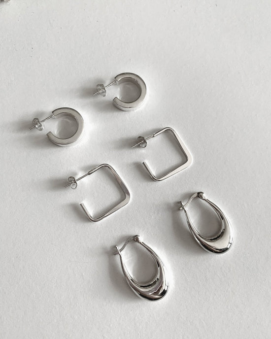 SQUARE THICK HOOP EARRINGS- Sterling Silver - The Littl - -