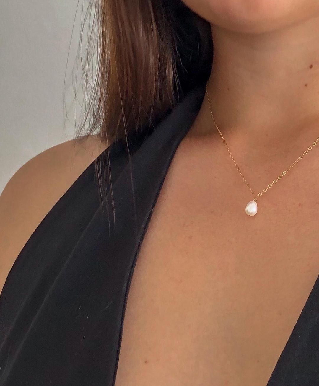 TEARDROP FRESHWATER PEARL NECKLACE- 14k Gold - The Littl - 14k Yellow Gold Fill - Deluxe Chain
