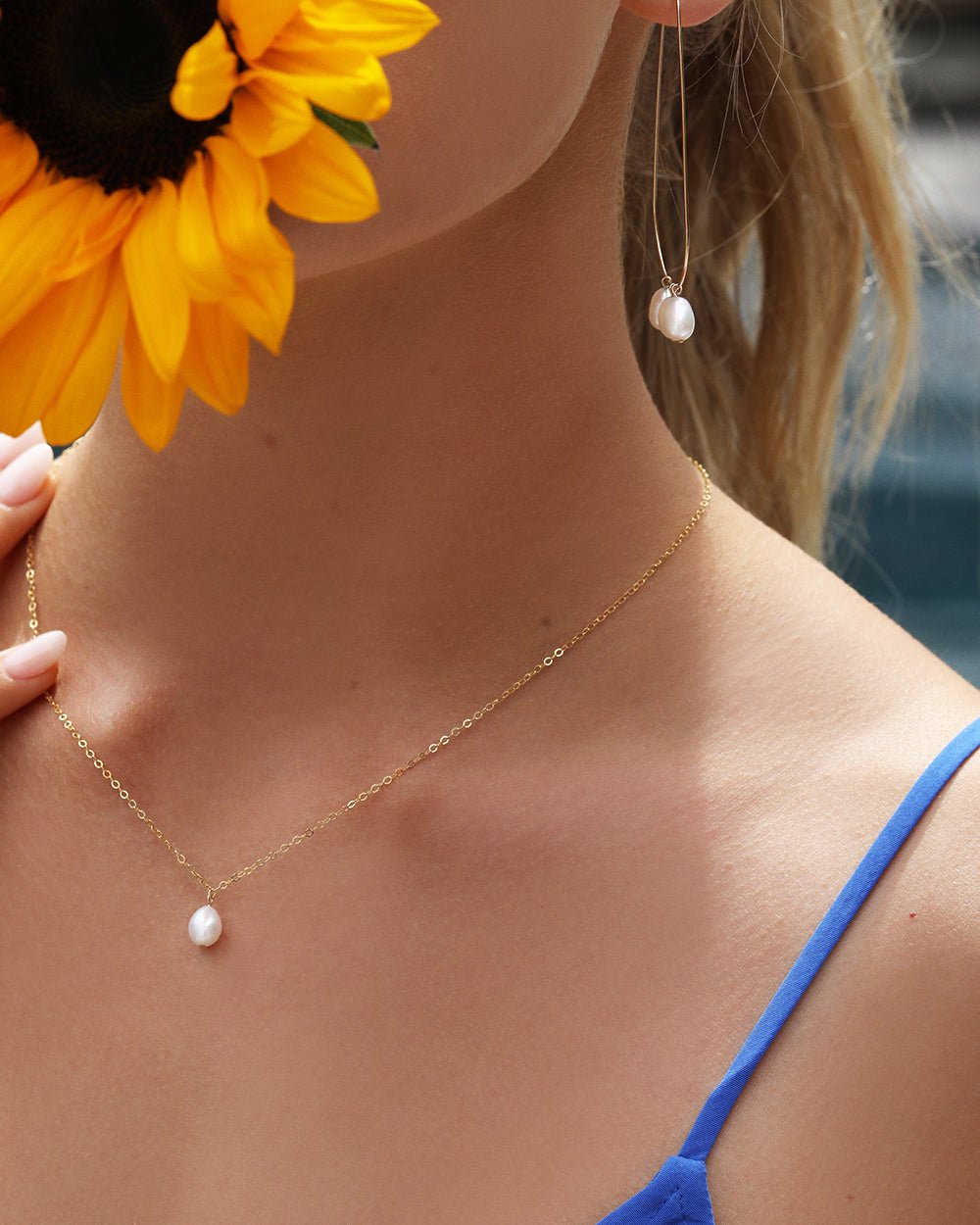 TEARDROP FRESHWATER PEARL NECKLACE- 14k Gold - The Littl - 14k Yellow Gold Fill - Deluxe Chain