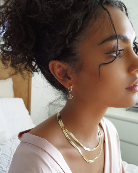 THICK DOUBLE HEART HOOP EARRINGS- 14k Yellow Gold - The Littl - 12mm -