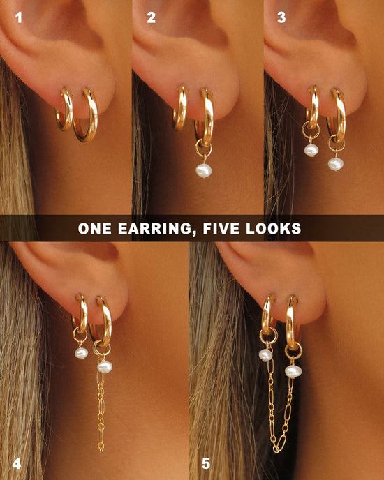 THICK DOUBLE PIERCING FRESHWATER PEARL HOOP EARRINGS- 14k Yellow Gold - The Littl - 12mm (both pairs) - 14k Yellow Gold Fill