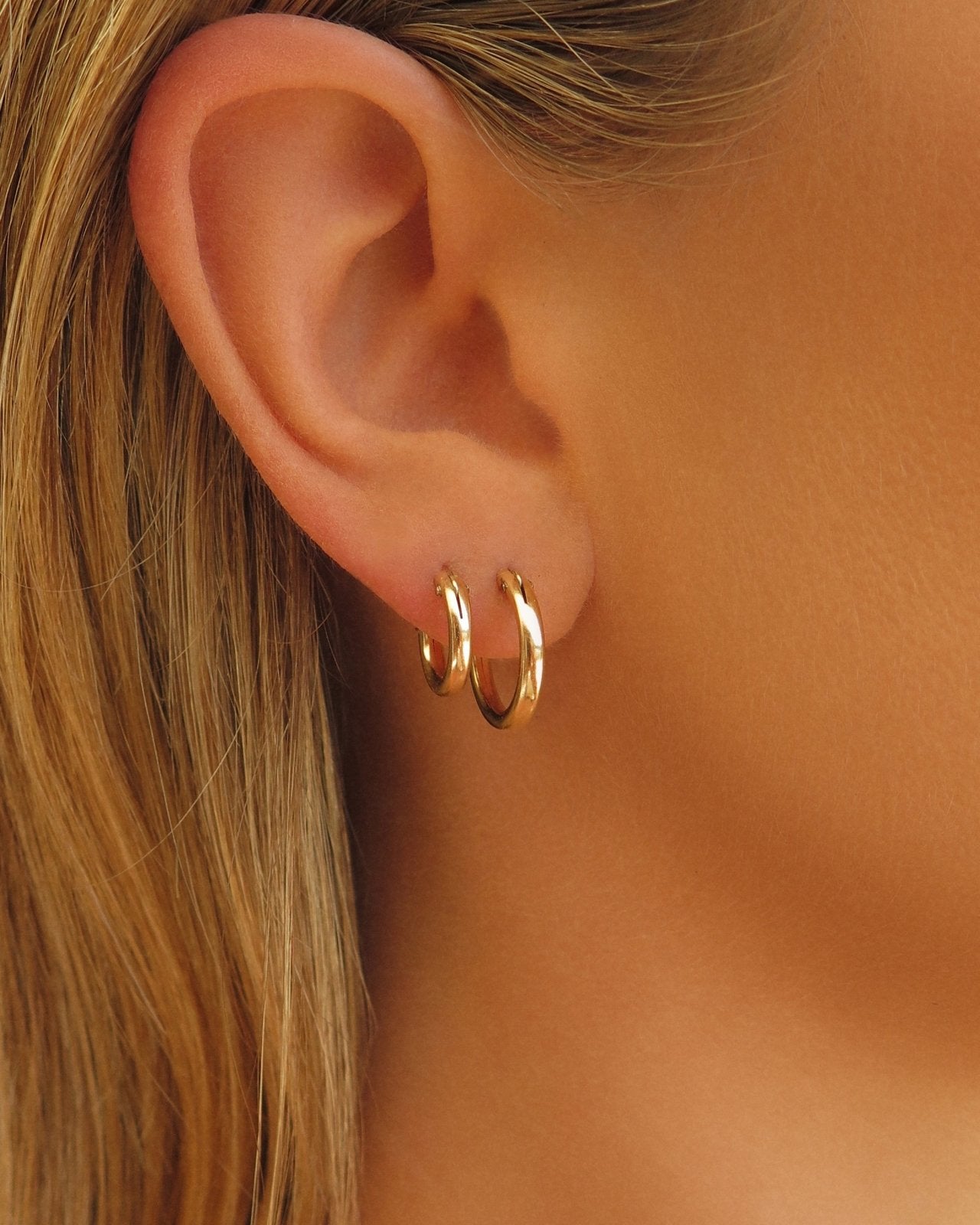 THICK HOOP EARRINGS- 14k Yellow Gold - The Littl - 12mm -
