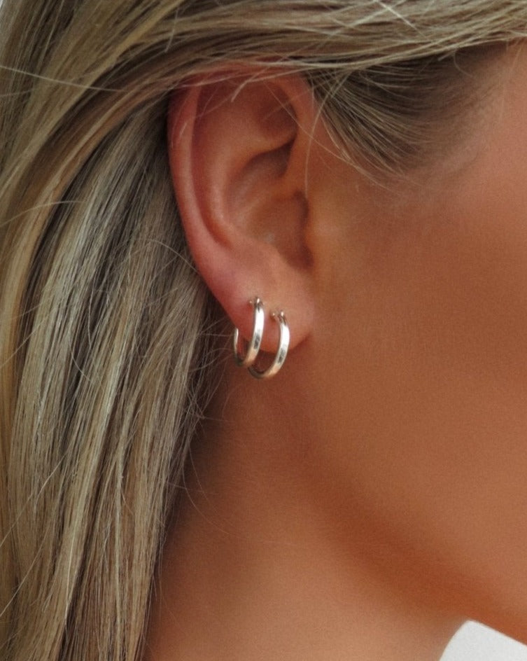 THICK HOOP EARRINGS- Sterling Silver - The Littl - 12mm -