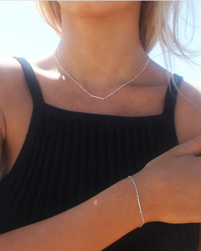 THIN BAR NECKLACE- Sterling Silver - The Littl - Deluxe Chain - 37cm (choker)