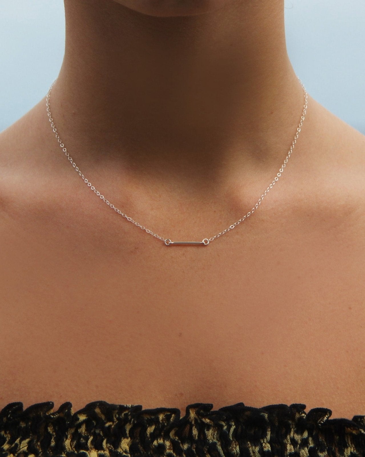 THIN BAR NECKLACE- Sterling Silver - The Littl - Deluxe Chain - 37cm (choker)