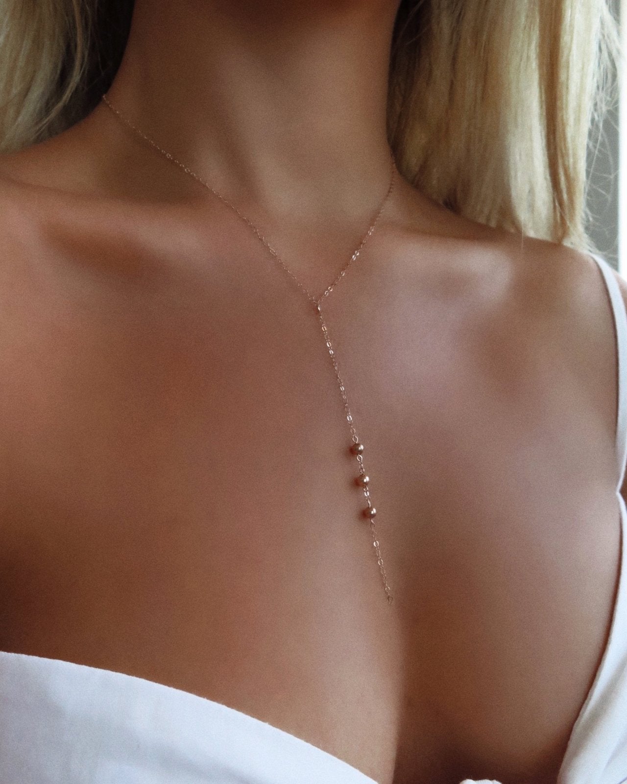 TRIPLE DROP NECKLACE- 14k Rose Gold - The Littl - Deluxe Chain - 39cm