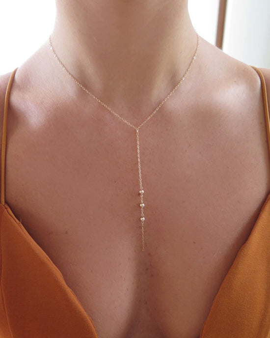 TRIPLE DROP NECKLACE- 14k Yellow Gold - The Littl - Deluxe Chain - 39cm