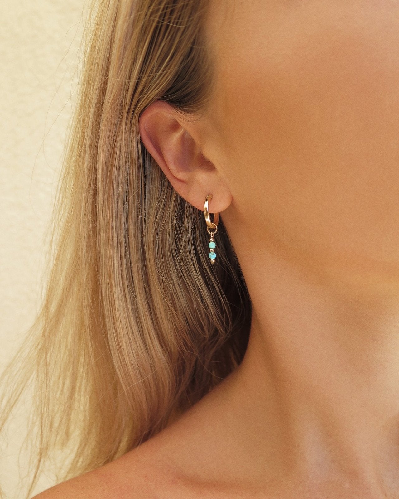 TURQUOISE BAR THICK HOOP EARRINGS - The Littl - 14k Yellow Gold Fill - 12mm
