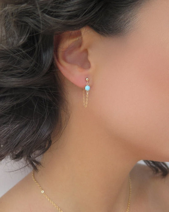 TURQUOISE CHAIN STUD EARRINGS - 14k Yellow Gold Fill - The Littl - 14k Yellow Gold Fill - Classic Earrings