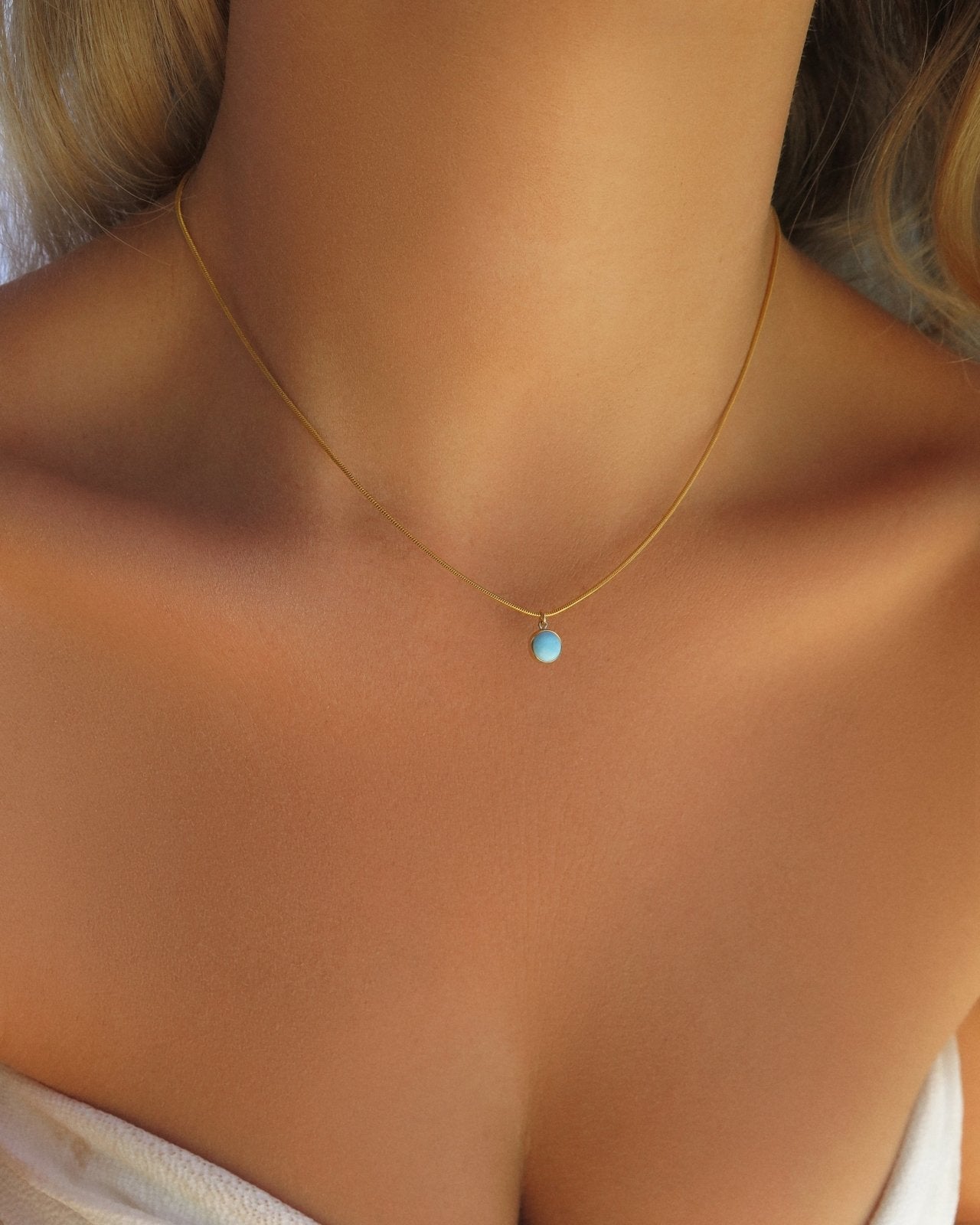 TURQUOISE SNAKE NECKLACE - 14k Yellow Gold - The Littl - 40.5cm (16 inches) -