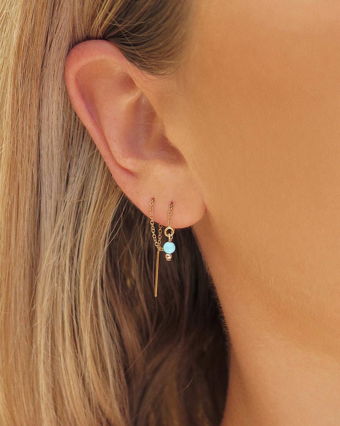 TURQUOISE THREADER EARRINGS - The Littl - 14k Yellow Gold Fill -