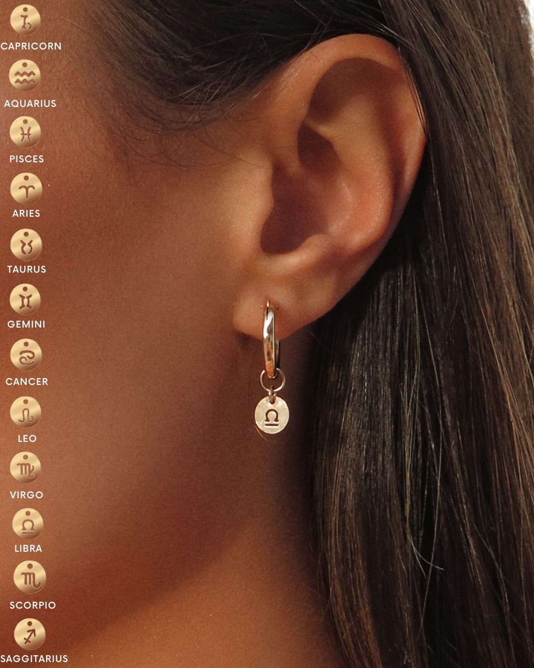 Zodiac Thick Hoop Earrings - 14k Yellow Gold Fill