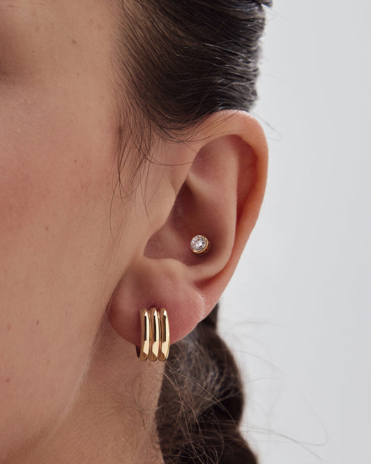 PRE-ORDER: Triple Band Huggie Hoop Earrings - 14k Solid Gold