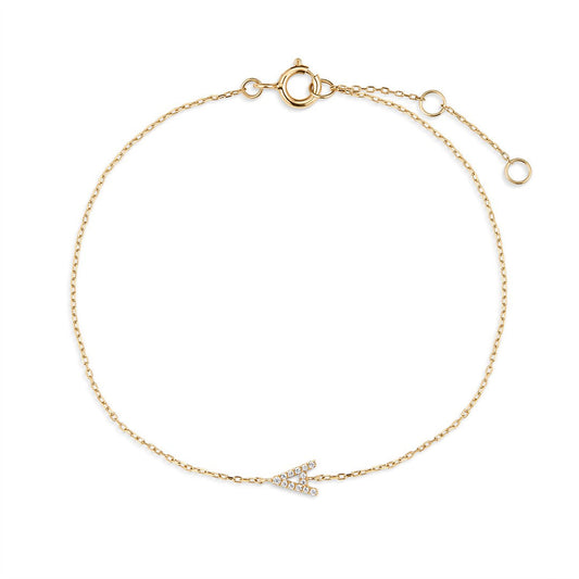 Pave natural diamond initial chain bracelet in 14k solid gold