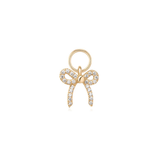 Natural diamond bow pendant charm in 14k solid gold