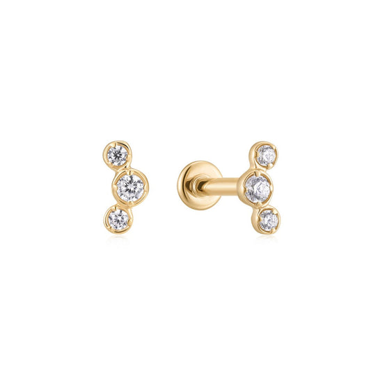 Round lab-grown diamond trio flat back piercing stud in 14k solid gold