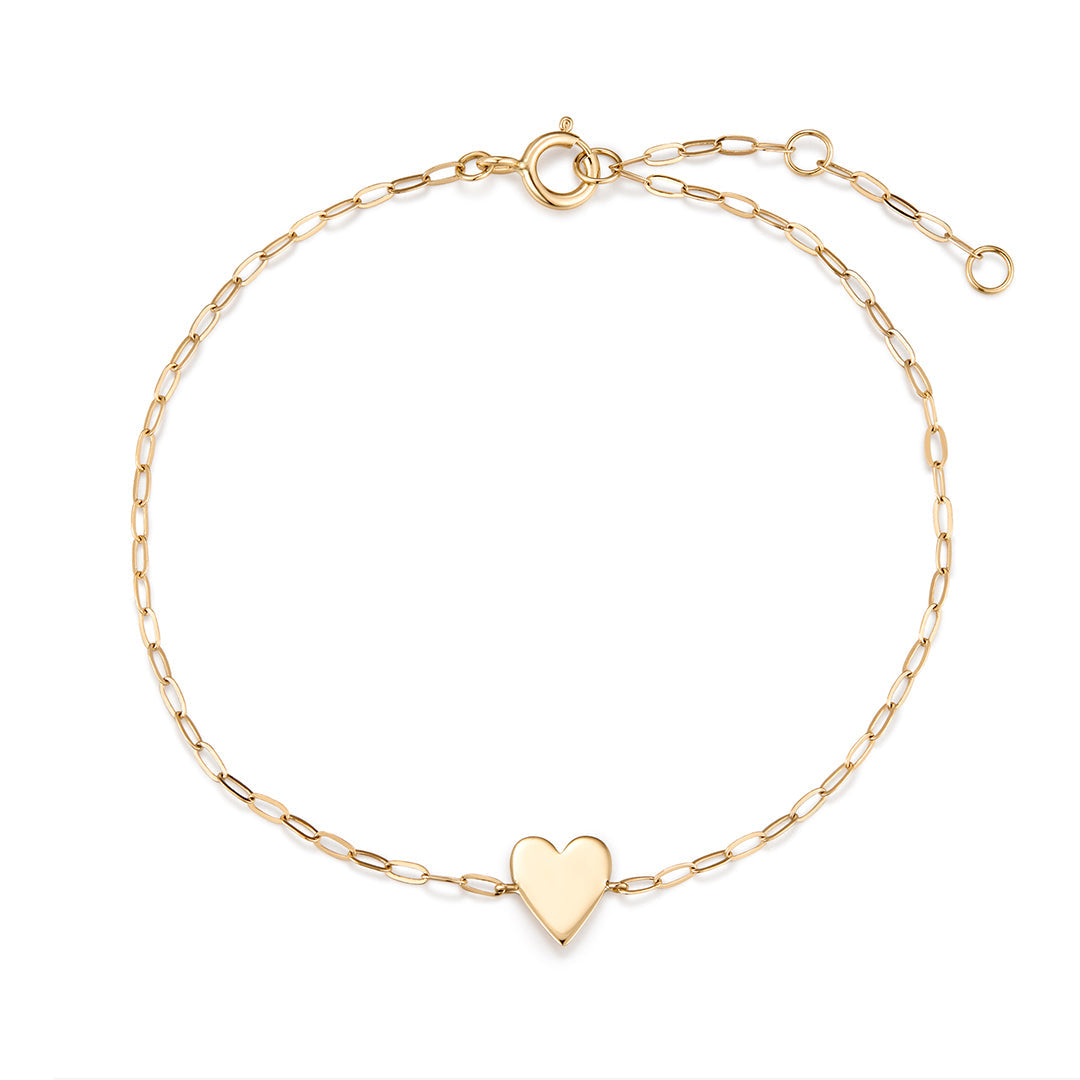 Heart plate chain bracelet in 14k solid gold