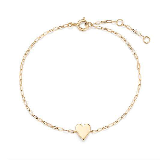 Heart plate chain bracelet in 14k solid gold