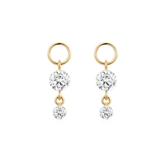 double Round Lab-Grown Diamond Drop Charms in 14k solid gold, sold as a set of two