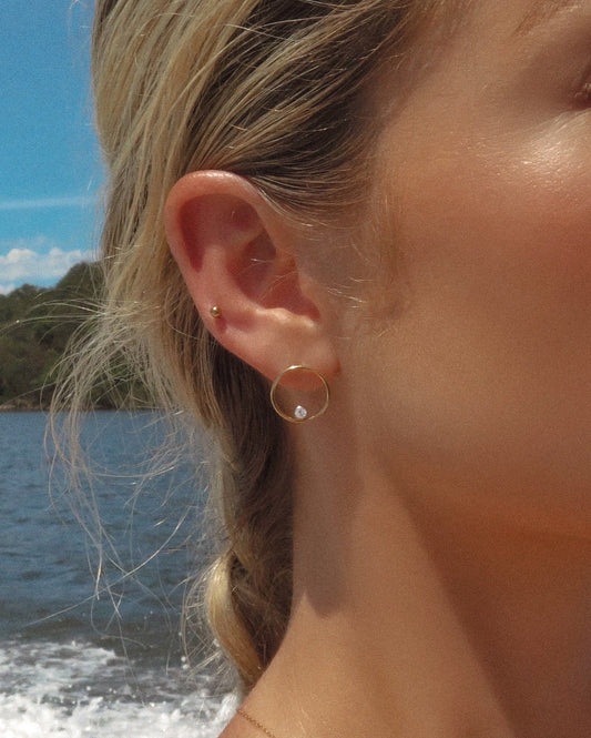 CZ Centre Stud Earrings - 14k Yellow Gold Fill