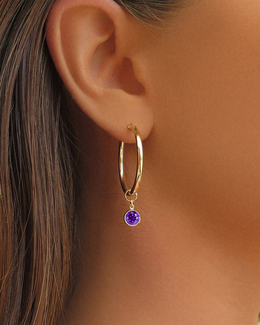 Large Birthstone Thick Hoop Earrings