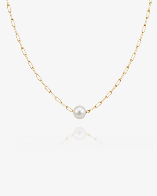 Single Freshwater Pearl Paperclip Necklace - 14k Gold Fill - waterproof everyday jewellery