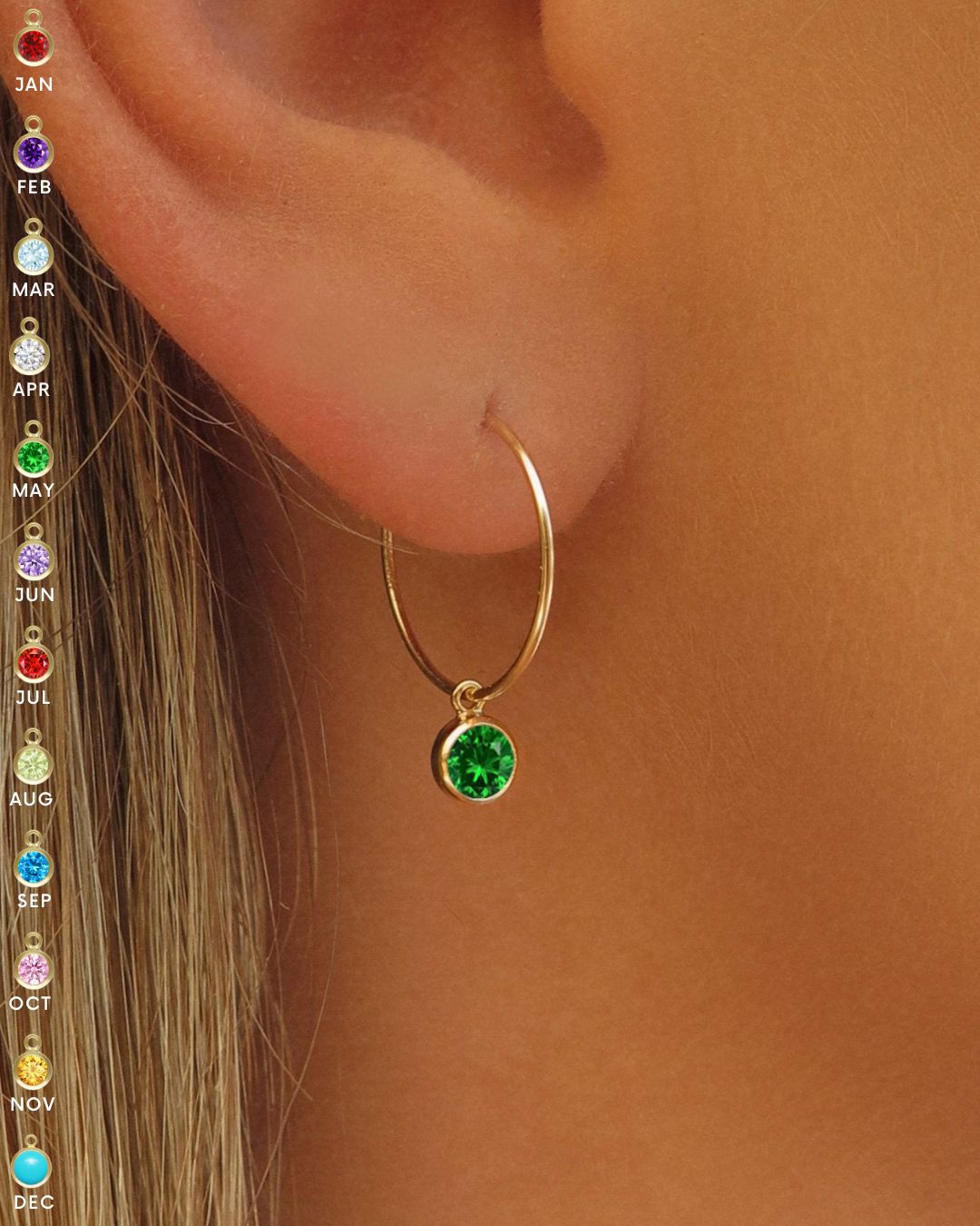 Birthstone Hoop Earrings  - 14k Yellow Gold Fill