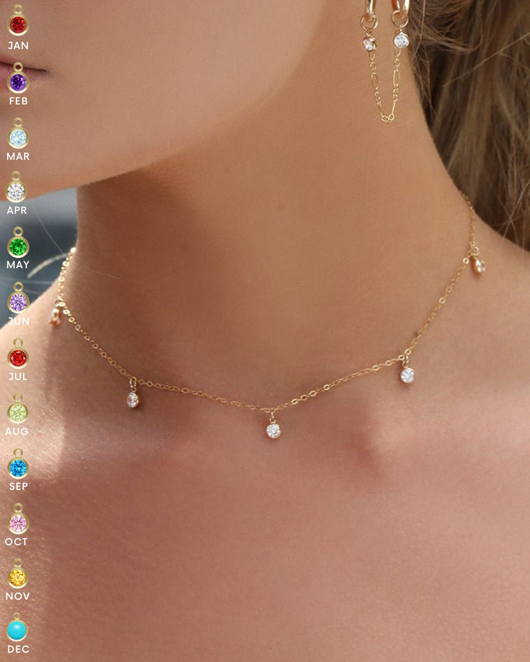 Five Birthstone Necklace - 14K Yellow Gold Fill