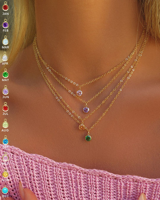 Large Birthstone Necklace - 14K Yellow Gold Fill