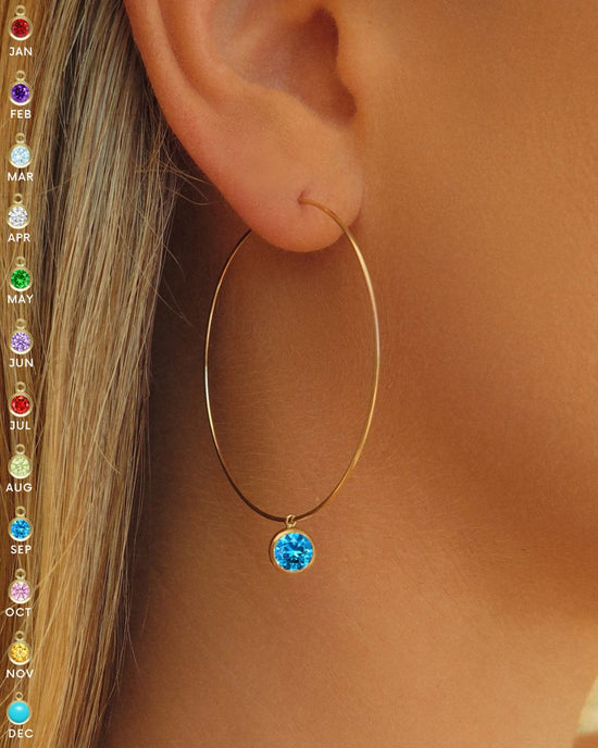 Large Birthstone Hoop Earrings  - 14k Yellow Gold Fill