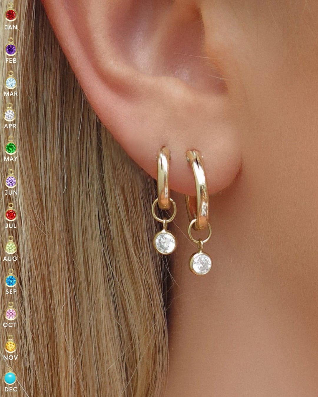 Birthstone Thick Hoop Earrings