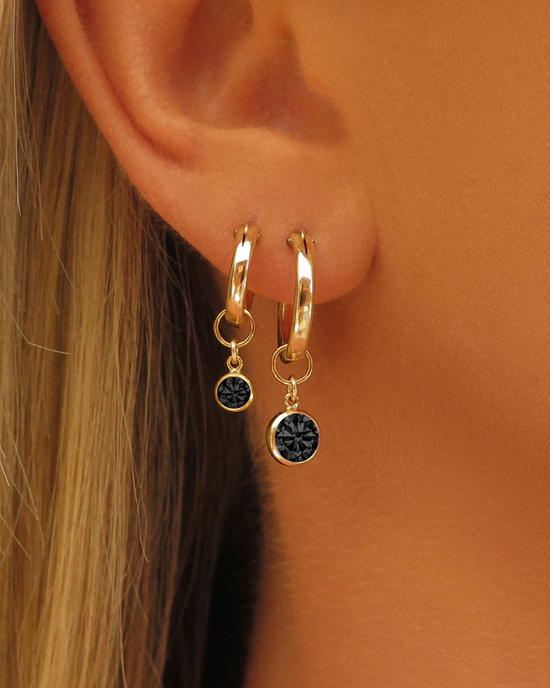 Black CZ Thick Hoop Earrings  - 14k Yellow Gold Fill