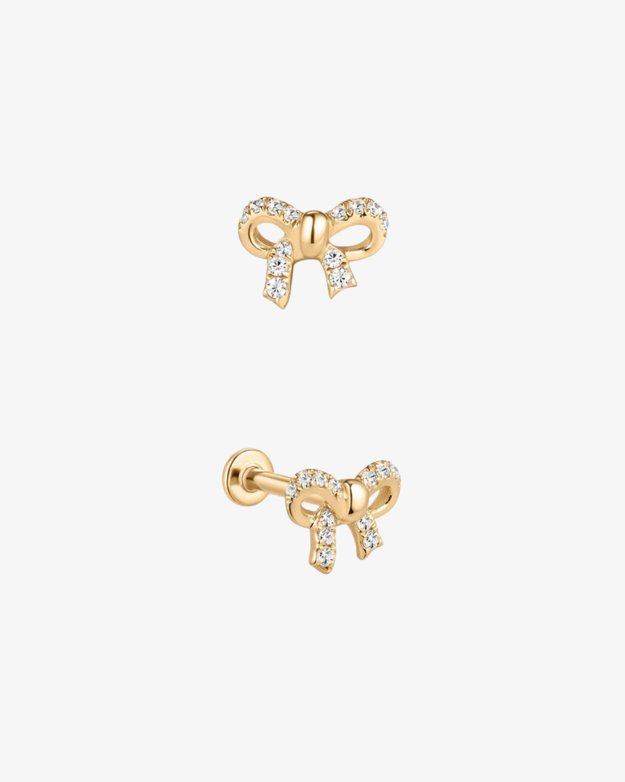 Diamond Bow Flatback Piercing - 14k Solid Gold