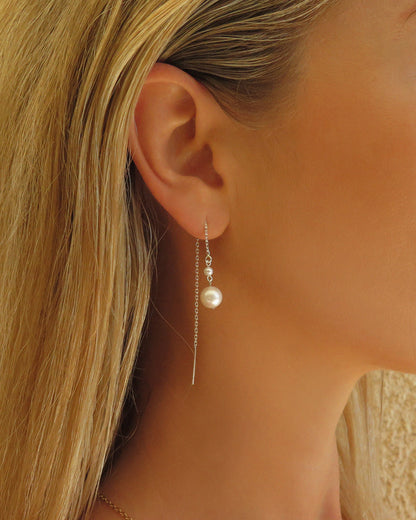 Double Freshwater Pearl Threader Earrings - Sterling Silver - The Littl | Waterproof Gold Jewellery Australia
