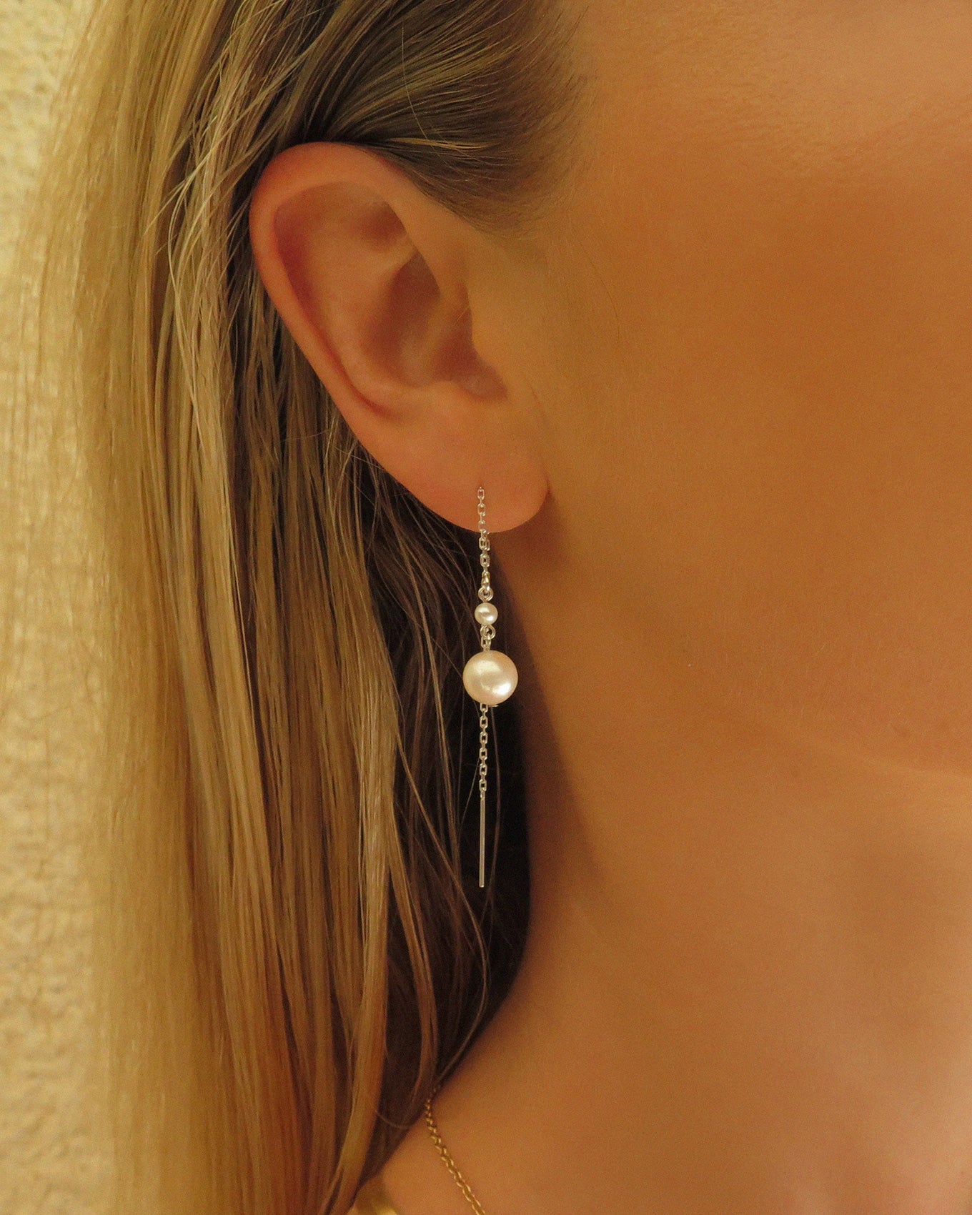 Double Freshwater Pearl Threader Earrings - Sterling Silver