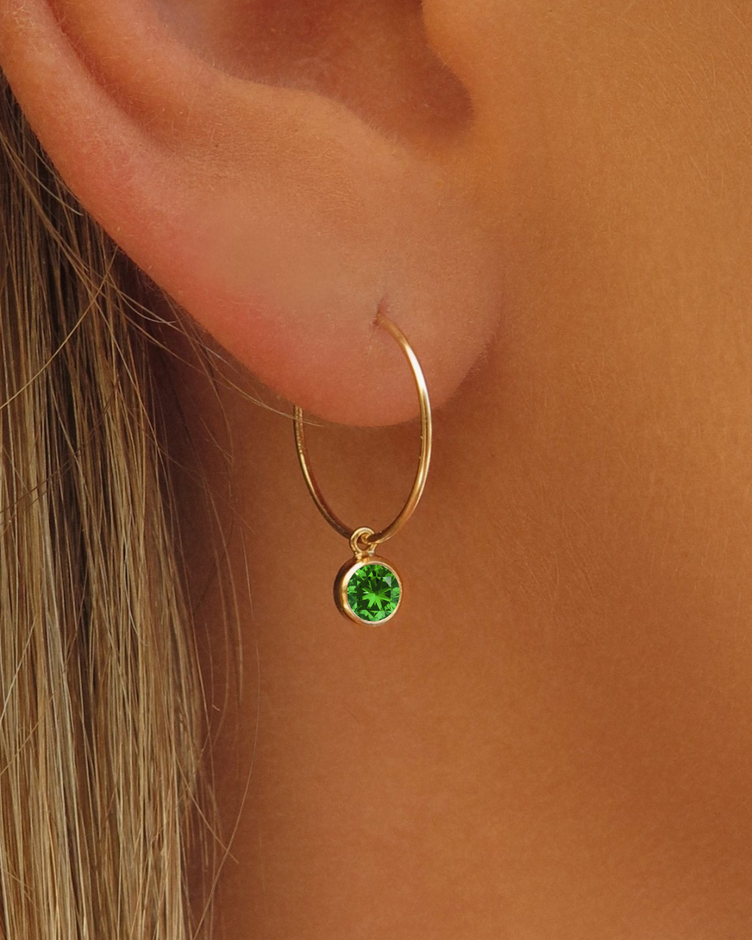 Emerald CZ Hoop Earrings - 14k Yellow Gold Fill