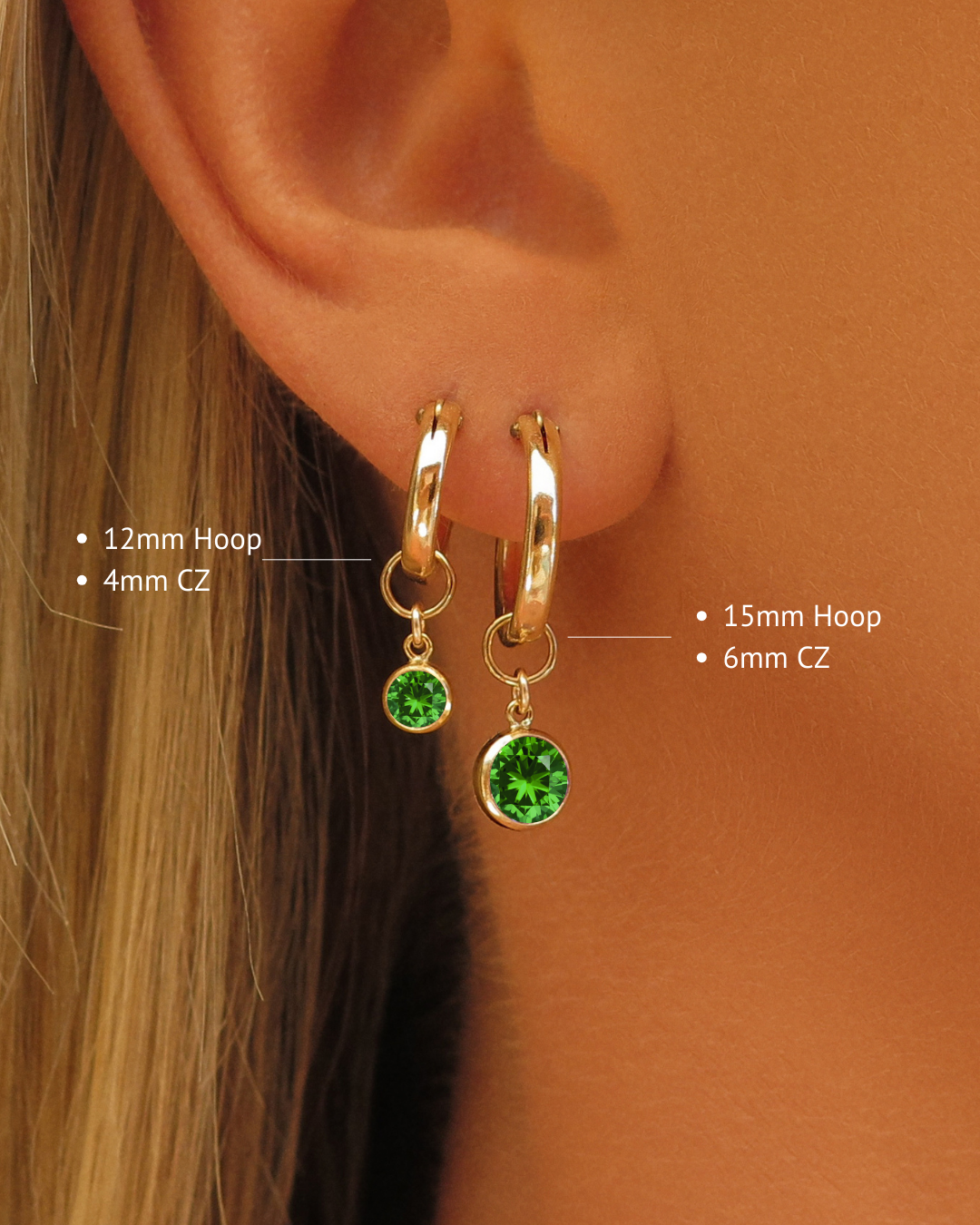 Emerald CZ Thick Hoop Earrings  - 14k Yellow Gold Fill