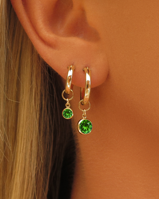 Emerald CZ Thick Hoop Earrings  - 14k Yellow Gold Fill
