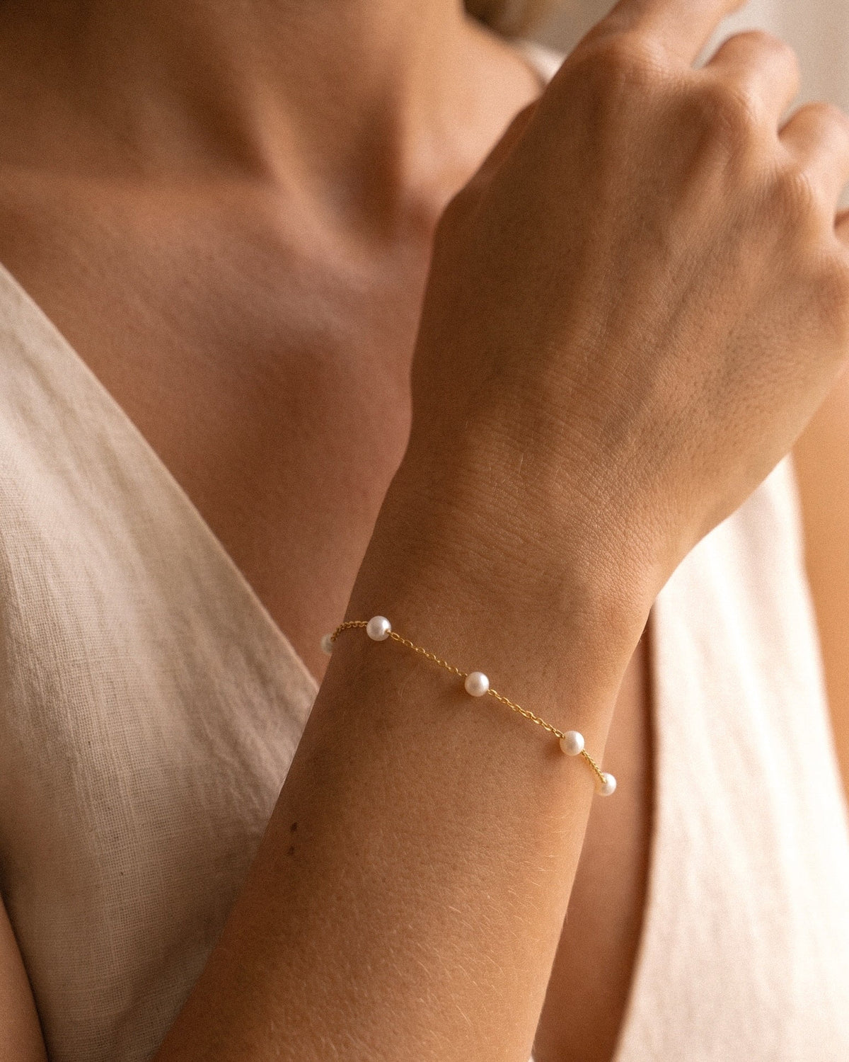 Freshwater Pearl Station Bracelet - 14k Solid Gold