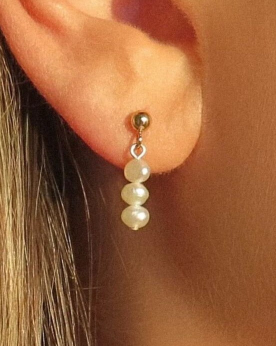 Mini Triple Freshwater Pearl Stud Earrings