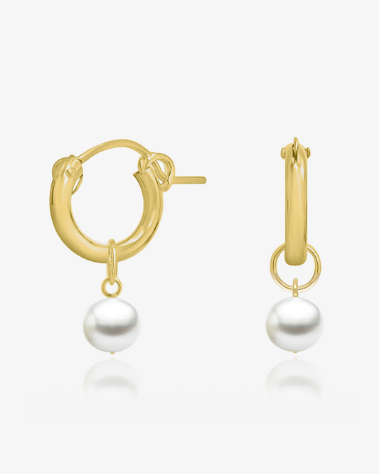 Freshwater Pearl Thick Hoop Earrings - 14k Yellow Gold Fill