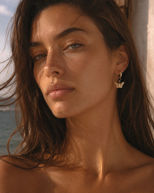 Butterfly Thick Hoop Earrings - 14k Yellow Gold Fill
