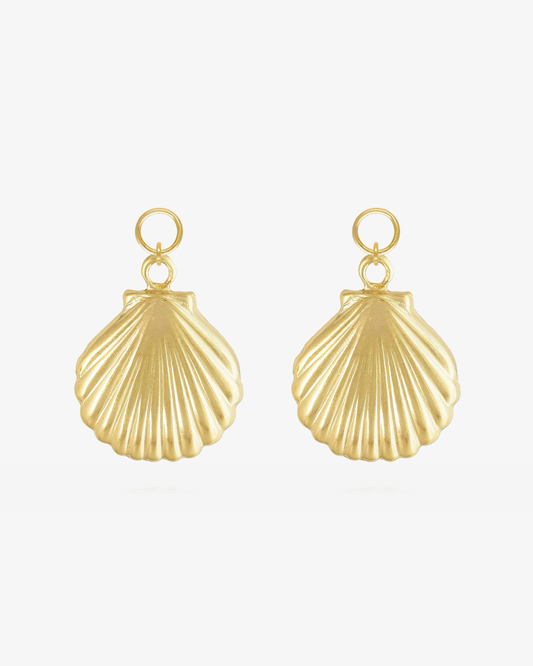 Clam Shell Hoop Earring Charms - 14k Yellow Gold Fill