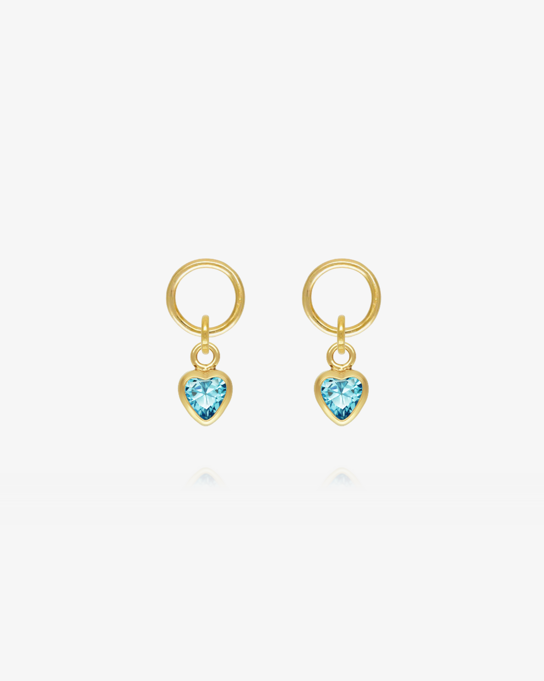 Pair of Blue Topaz CZ heart hoop earring charms in 14k gold fill, the December birthstone