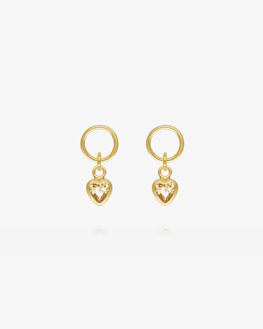 Heart Citrine CZ Hoop Earring Charms - 14k Yellow Gold Fill
