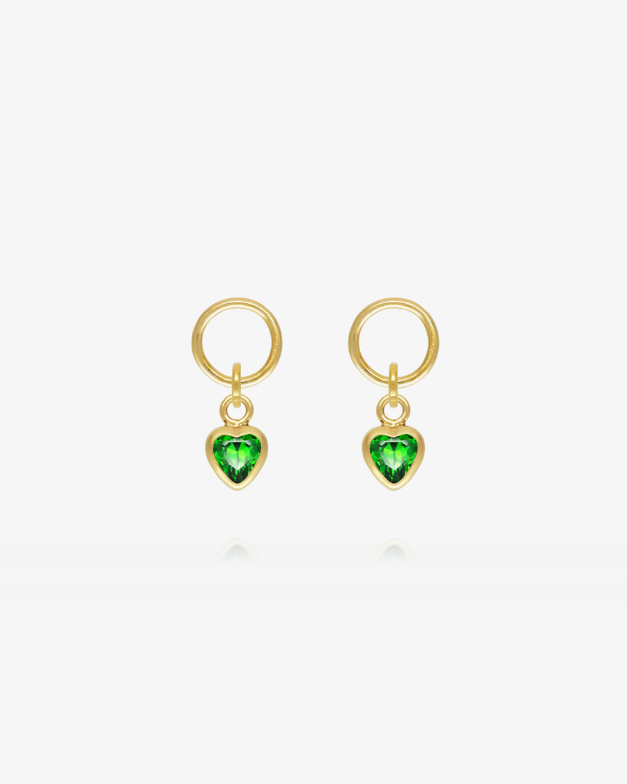 Heart Emerald CZ Hoop Earring Charms - 14k Yellow Gold Fill