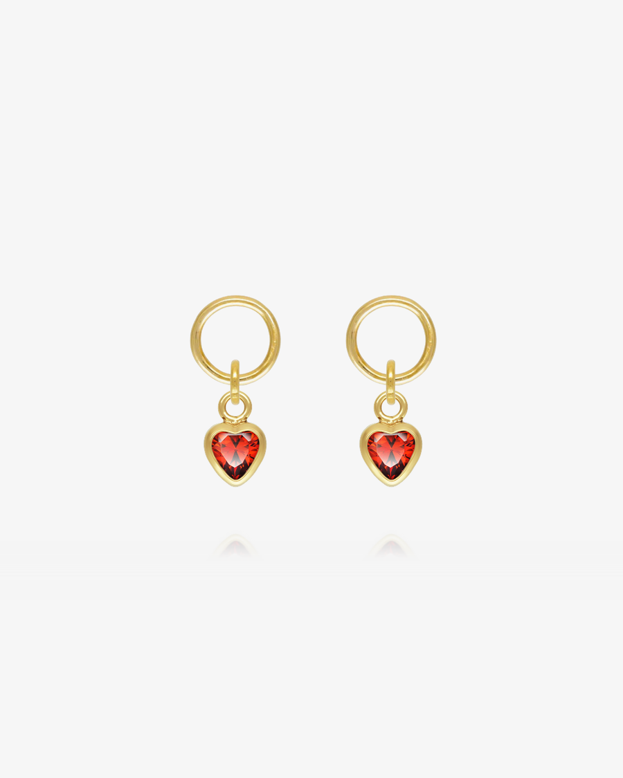 Heart Garnet CZ Hoop Earring Charms - 14k Yellow Gold Fill