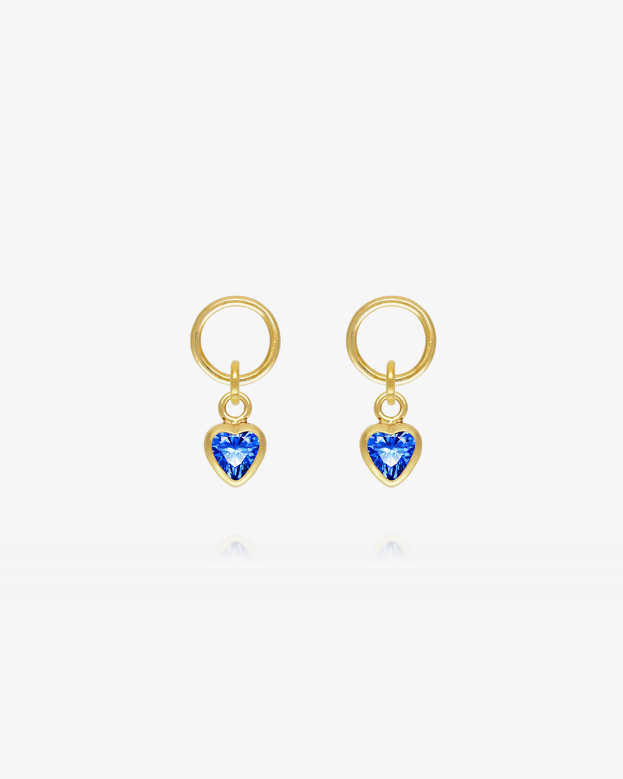 Heart Sapphire CZ Hoop Earring Charms - 14k Yellow Gold Fill