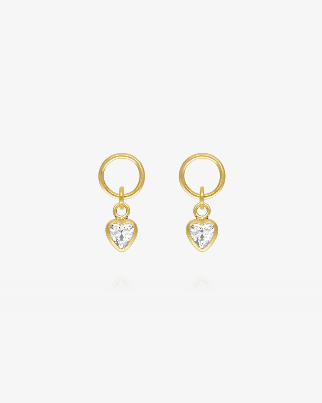 Pair of White CZ heart hoop earring charms in 14k gold fill, the April birthstone